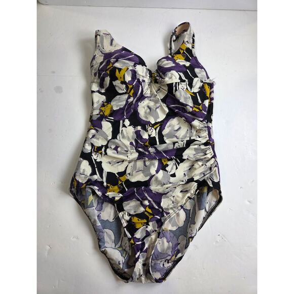 Land's End One Piece Floral Purple Full Coverage Swimsuit Size 12 - Picture 1 of 7